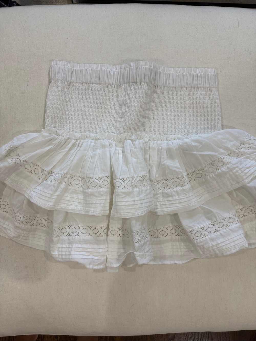 H&M White Tiered Eyelet Mini Skirt